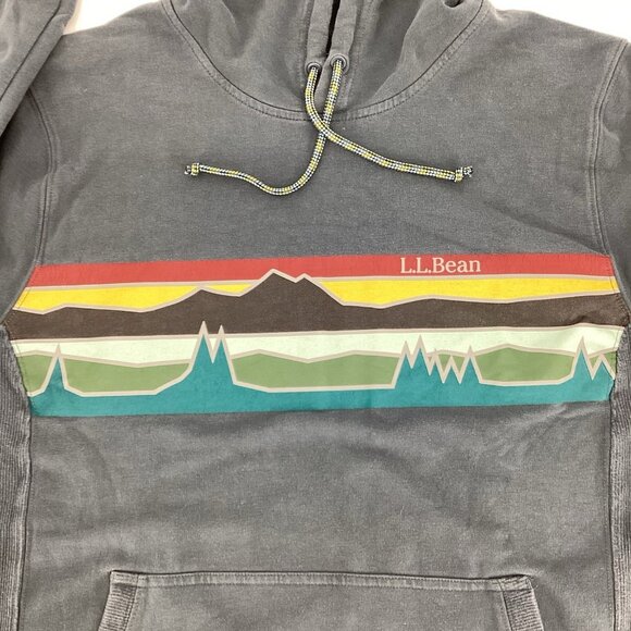 LL Bean Hoodie Mens Slightly Fitted Mountain Graphic Pullover Sweater Blue Sz M - Picture 8 of 8
